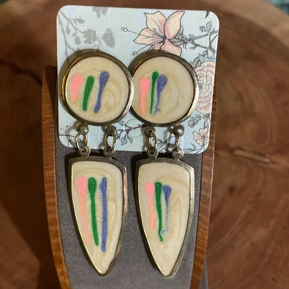 Vintage Colorful Silver  Earrings - Picture 2 of 6